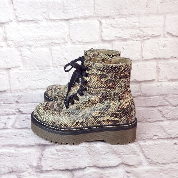 Call it spring women's size 7.5 vegan combat lace up boots snake print - Picture 1 of 13
